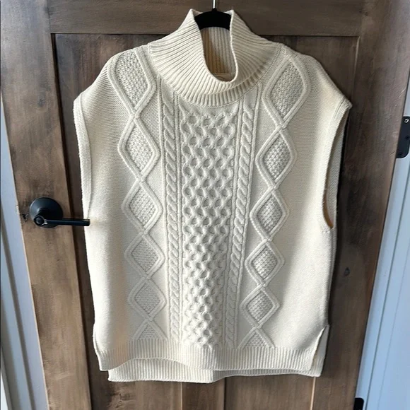 Cream Cable Knit Sleeveless  Oversized Turtleneck best - Picture 3 of 12
